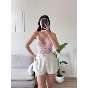 Askılı Dantel Bodysuit - PEMBE