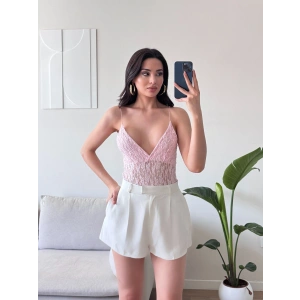 Askılı Dantel Bodysuit - PEMBE