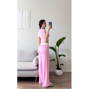 Biyeli Crop & Pantolon Takım - PEMBE