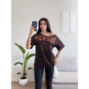 Kayık Yaka Mershi Tshirt - KAHVE