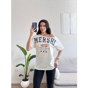 Kayık Yaka Mershi Tshirt - BEYAZ