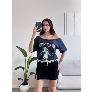 Düşük Omuz Oversize Tshirt - LACİVERT