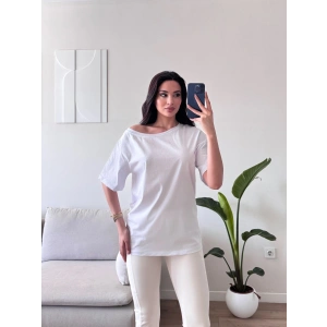 Kayık Yaka Oversize Tshirt - BEYAZ