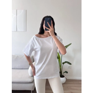 Kayık Yaka Oversize Tshirt - BEYAZ