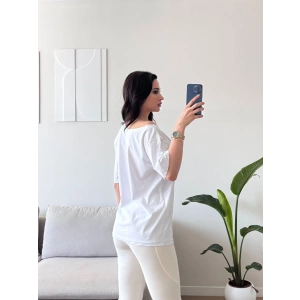 Kayık Yaka Oversize Tshirt - BEYAZ