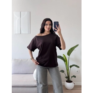 Kayık Yaka Oversize Tshirt - KAHVE