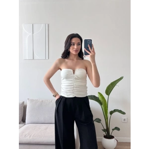 V Yaka Büstiyer Crop - BEYAZ