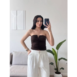 V Yaka Büstiyer Crop - KAHVE