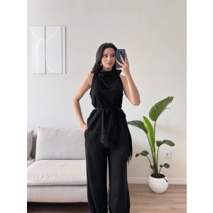 Dantel Detay Bluz & Balon Pantolon Takım - SİYAH