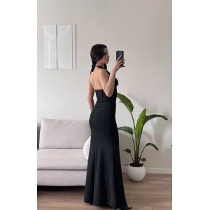 Bel Korse Maxi Elbise - SİYAH