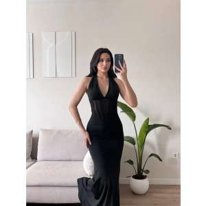Bel Korse Maxi Elbise - SİYAH
