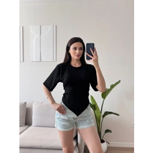 Bel Bağlamalı Korse Tshirt - SİYAH