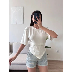 Bel Bağlamalı Korse Tshirt - BEYAZ