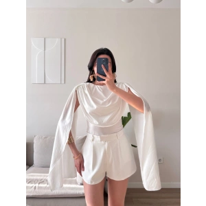 Drapeli Pelerin Bodysuit - BEYAZ
