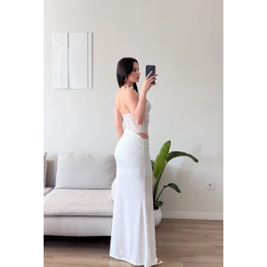 Güpür Korseli Maxi Elbise - BEYAZ