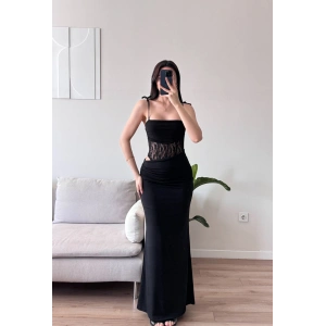 Güpür Korseli Maxi Elbise - SİYAH