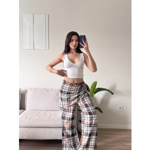 Bel Fular Ekose Pantolon - LACİVERT