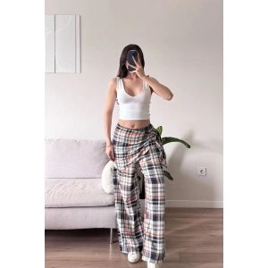 Bel Fular Ekose Pantolon - LACİVERT