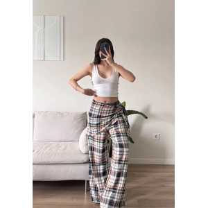 Bel Fular Ekose Pantolon - LACİVERT