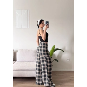 Bel Fular Ekose Pantolon - SİYAH