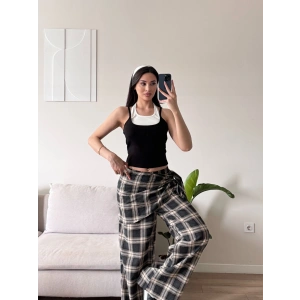 Bel Fular Ekose Pantolon - SİYAH