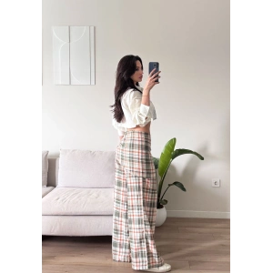 Bel Fular Ekose Pantolon - HAKİ