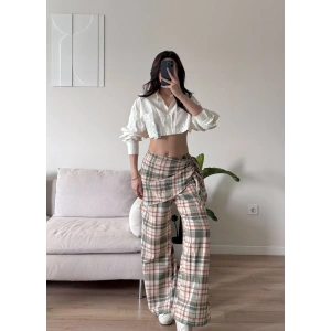 Bel Fular Ekose Pantolon - HAKİ