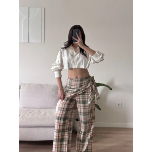 Bel Fular Ekose Pantolon - HAKİ