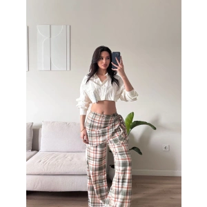Bel Fular Ekose Pantolon - HAKİ