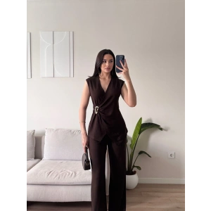 Kruvaze Tokalı Modal İkili Takım - KAHVE