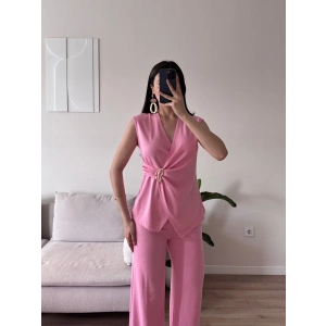 Kruvaze Tokalı Modal İkili Takım - PEMBE