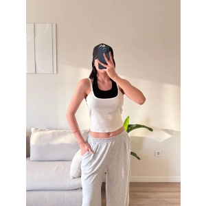 Boyun Geçmeli Parçalı Crop - BEYAZ
