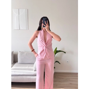 Ön Burgu Keten İkili Takım - PEMBE