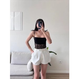 Askılı Güpürlü Bodysuit - SİYAH