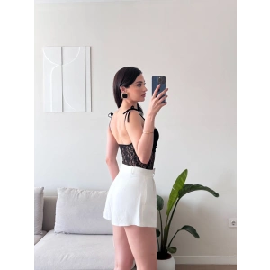 Askılı Güpürlü Bodysuit - SİYAH