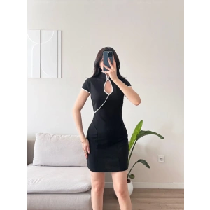 Göğüs Dekolte Premium Elbise - SİYAH