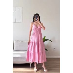 Sırt Çapraz Askılı Elbise - PEMBE