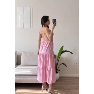 Sırt Çapraz Askılı Elbise - PEMBE