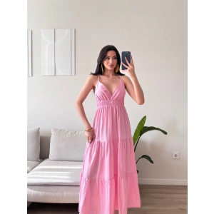 Sırt Çapraz Askılı Elbise - PEMBE