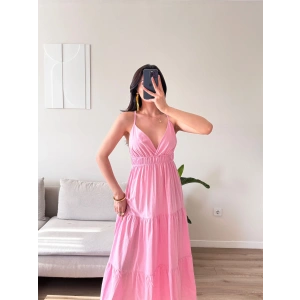 Sırt Çapraz Askılı Elbise - PEMBE