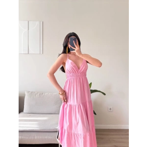 Sırt Çapraz Askılı Elbise - PEMBE