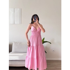 Sırt Çapraz Askılı Elbise - PEMBE