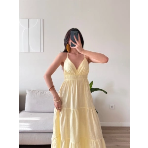 Sırt Çapraz Askılı Elbise - SARI