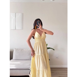 Sırt Çapraz Askılı Elbise - SARI