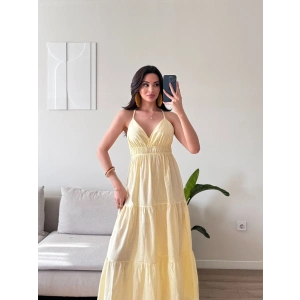 Sırt Çapraz Askılı Elbise - SARI