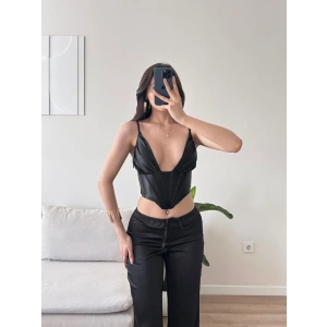 Saten Korse Büstiyer - SİYAH