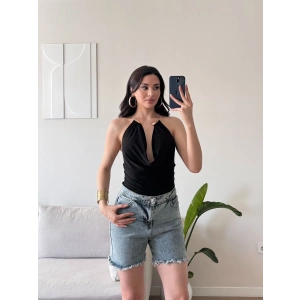 Boyun Aksesuar Degaje Bodysuit - SİYAH