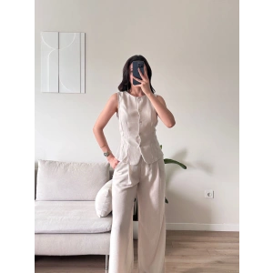 Sırt Bağlamalı Yelek Pantolon Takım - BEJ