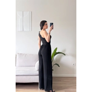 Tek Omuz Büzgülü Tulum - SİYAH