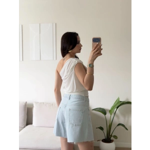 Tek Omuz Kuşaklı Bluz - BEYAZ